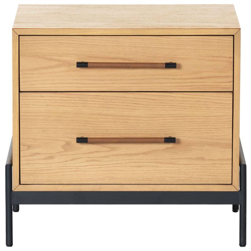 SAFAVIEH Couture Chandri Vegan Leather Wrapped Handle Nightstand - Natural/Black/Brown