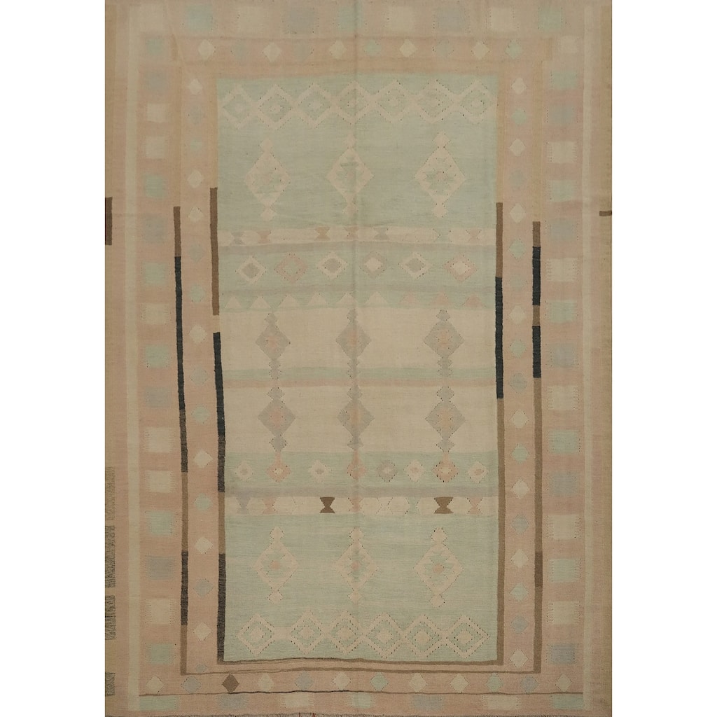 Hand Woven Oriental 100% Wool Carpet Southwestern Tribal Green Kilim Area Rug - 9' 10'' X 8' 4''
