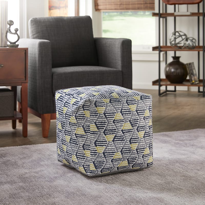 Brunico Upholstered Square Pouf Ottoman by iNSPIRE Q Bold - Multicolored Diamond Pattern Fabric