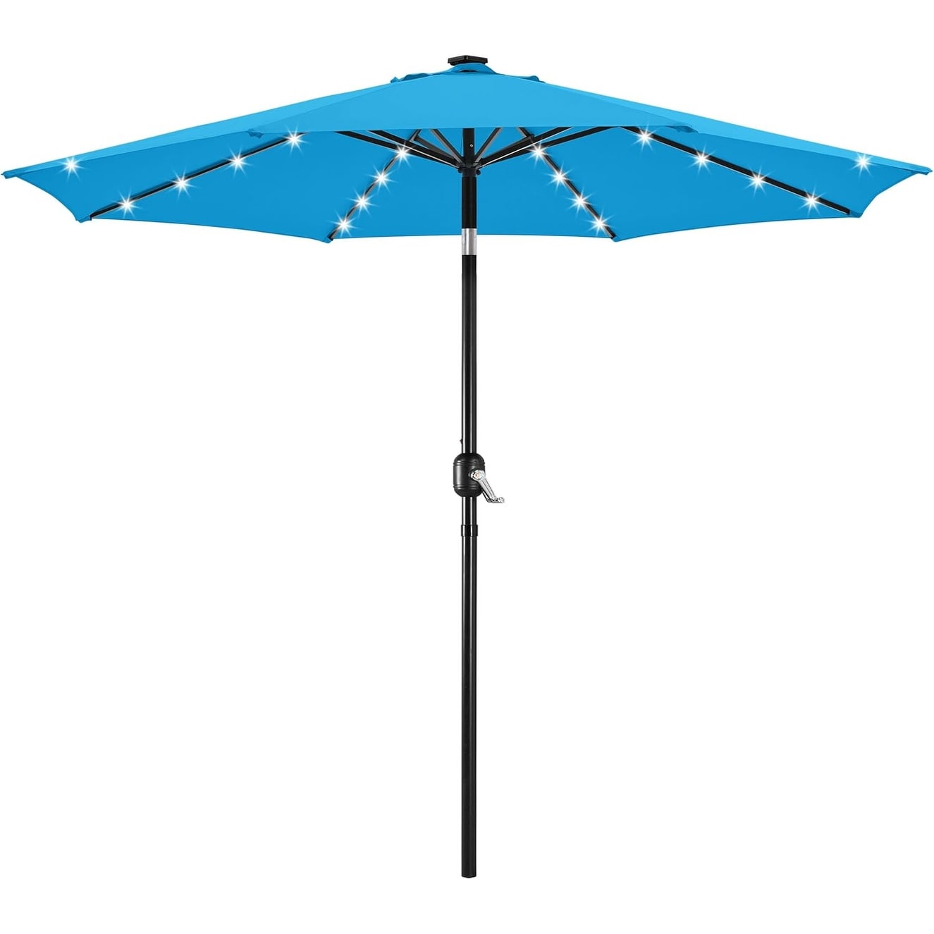 10FT Solar LED Patio Umbrella with Tilt Adjustment, UV-Resistant, 8 Ribs, Sky Blue