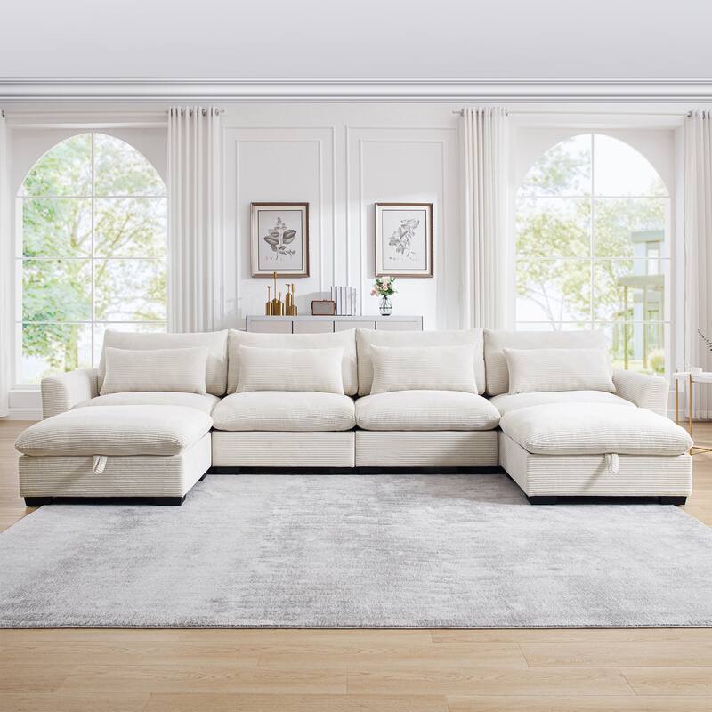 Big Deep Seat U-Shaped Corduroy Sectional Couches for Living Room