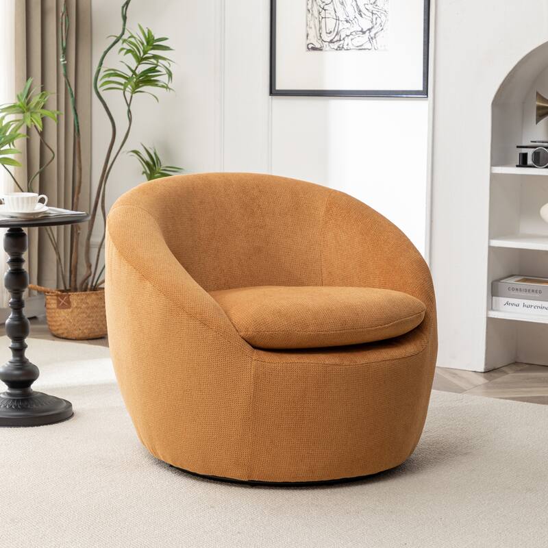 Round Armchair Office Chair Accent Chair with Plush Seat Cushion, Swivel Barrel Chair Single Lounge Sofa