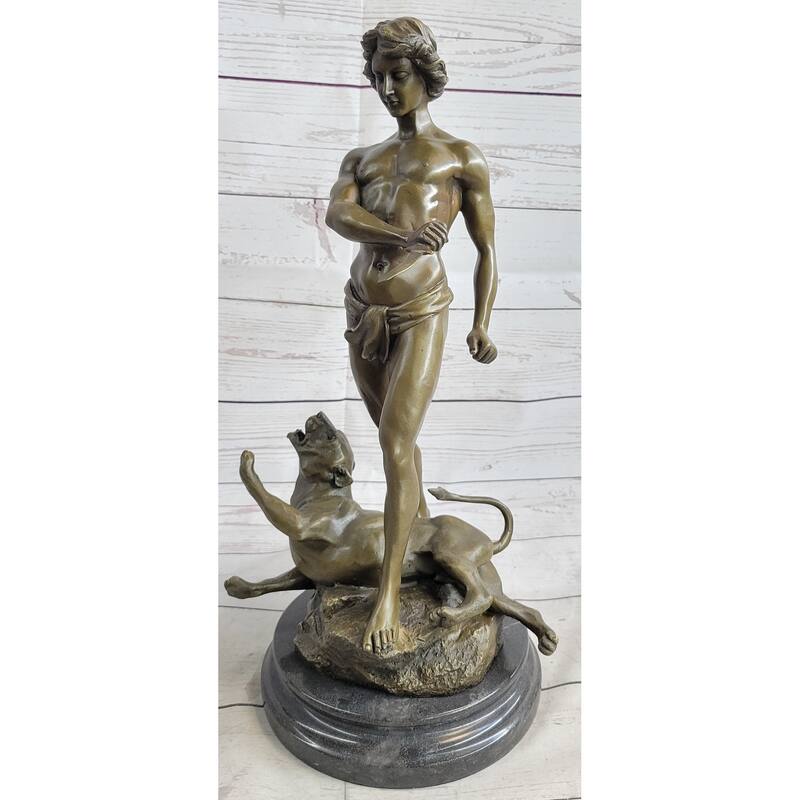 Loys Potet Imitative Lion Slayer Bronze Metal Sculpture Statue Handmade Art Deco Figure