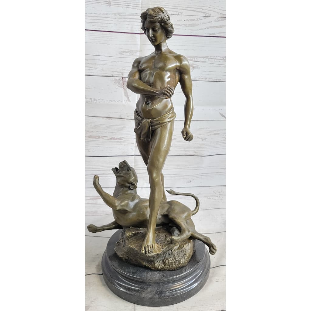 Loys Potet Imitative Lion Slayer Bronze Metal Sculpture Statue Handmade Art Deco Figure