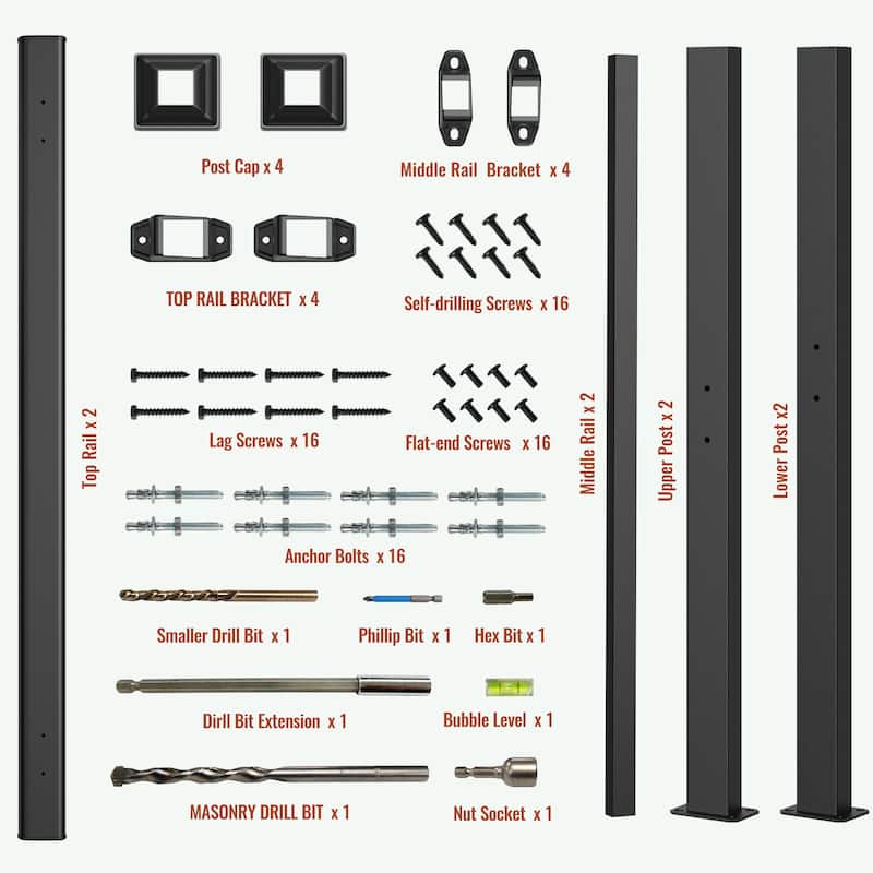 Hand Rails for Outdoor Steps, 4-5 Step Handrail 2 Pack