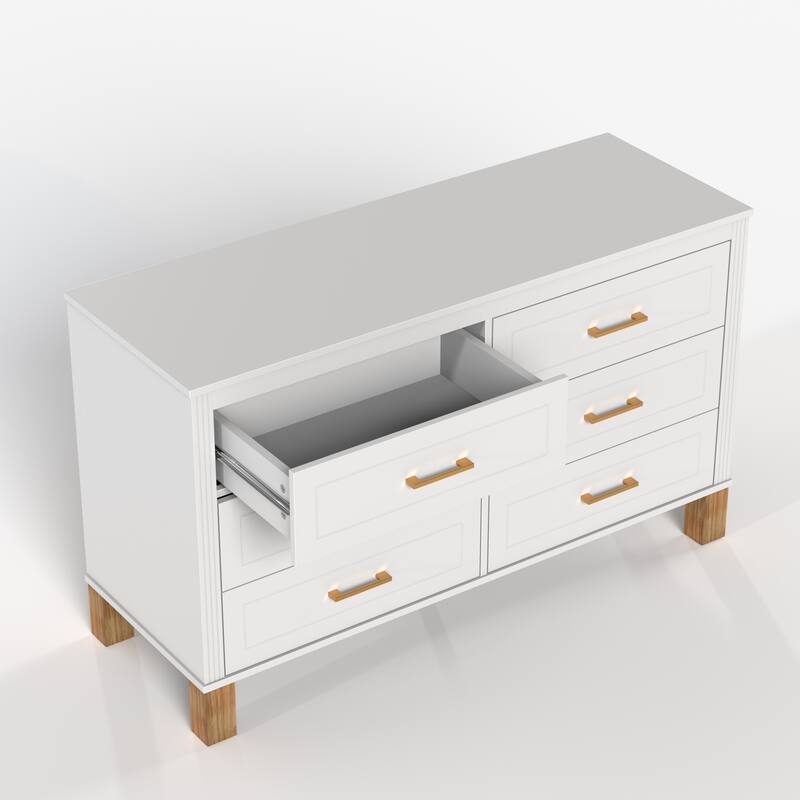 Modern Storage 6 Drawers Cabinet with Metal Handles and Solid Wood Legs