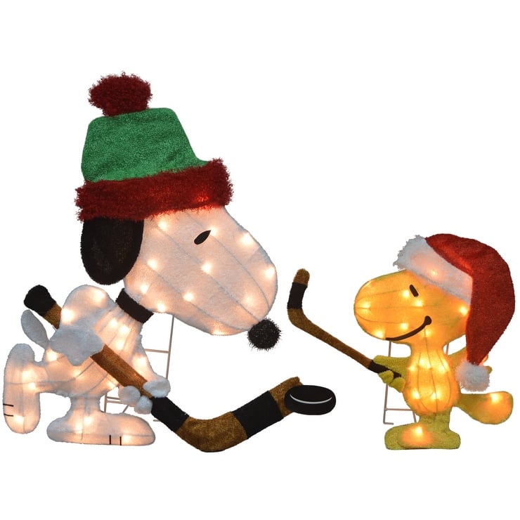 28" Peanuts 2D LED PreLit Yard Decor Sport Snoopy and Woodstock Hockey