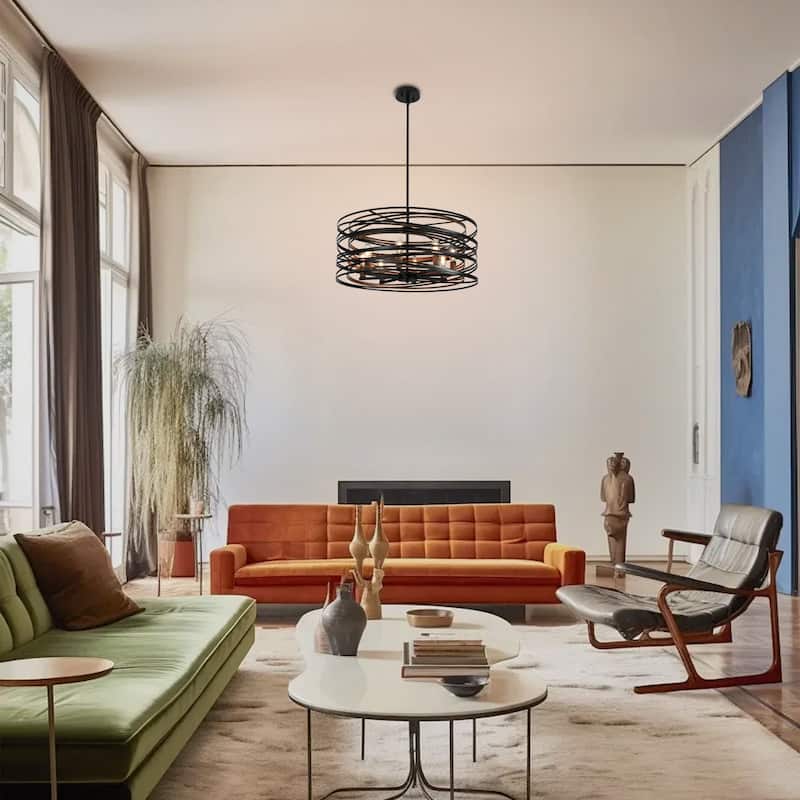 Modern Farmhouse 8-Light Drum Chandelier Kitchen Lighting for Dining