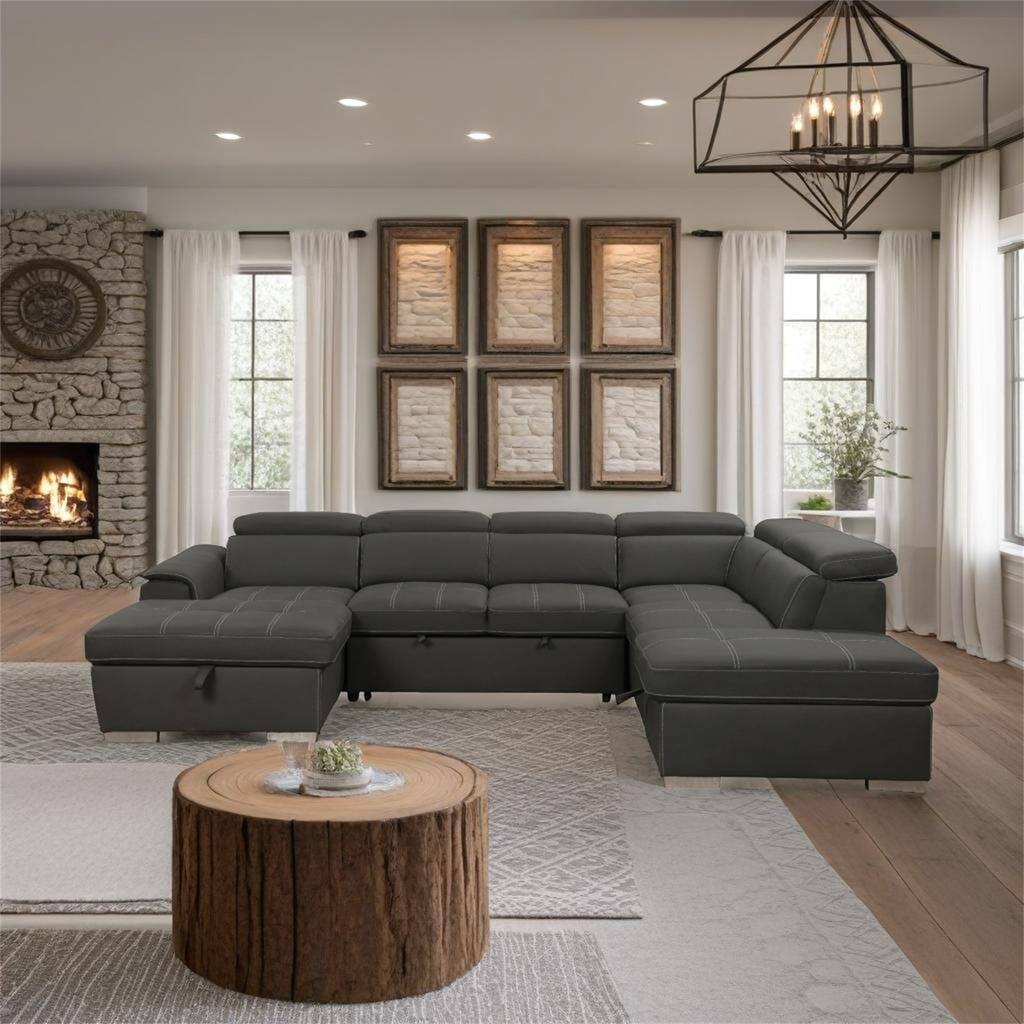 128"Sofa U Shaped Sectional Couch with Ottoman