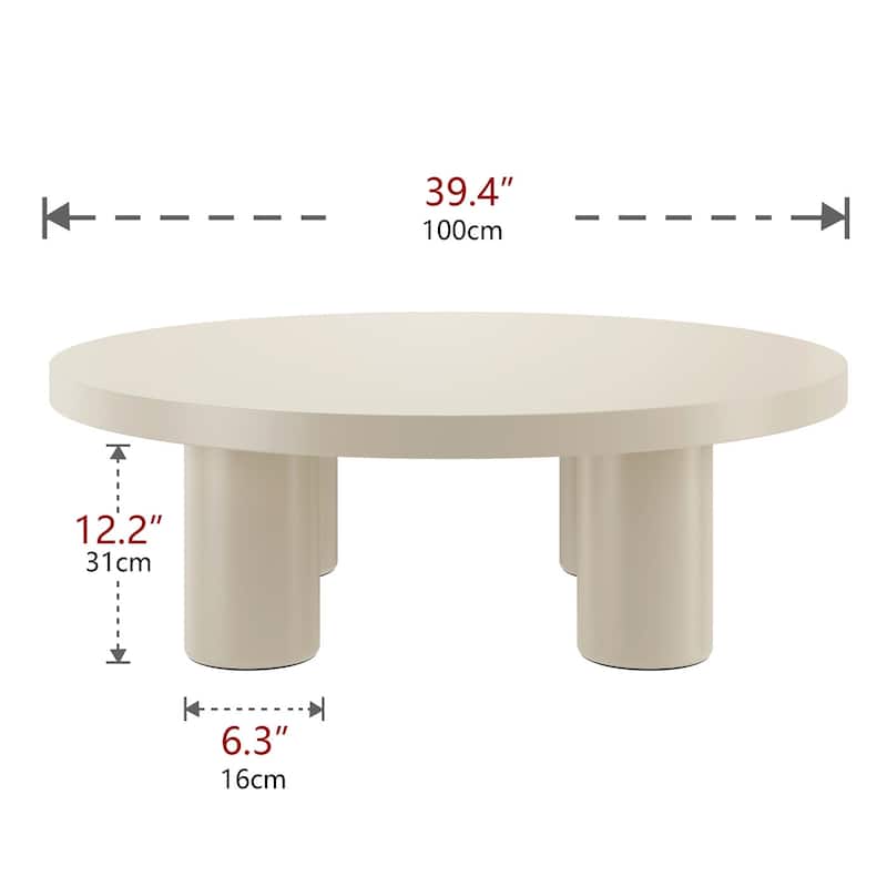 39.4 In Fiberglass Tabletop Modern Round Beige End Table