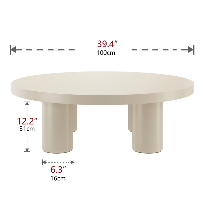 Modern Small Round Low Table Creamy White Coffee Table for Indoor Decor