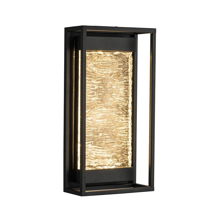 H15" Modern Outdoor Integrated LED Wall Light with Dusk to Dawn Sensor Matte Black Light Fixture with Handcrafted Textured Glass - W7.5'' - Matte Black