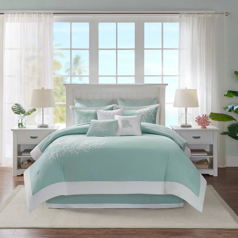 Oversized Cotton Jacquard Comforter Set Aqua Queen