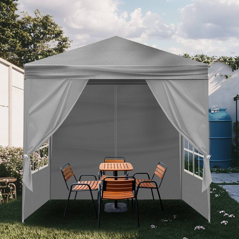 6.5x6.5 ft Grey Outdoor Waterproof PE Fabric Canopy Tent with Iron Frame and Sun Rain Protection