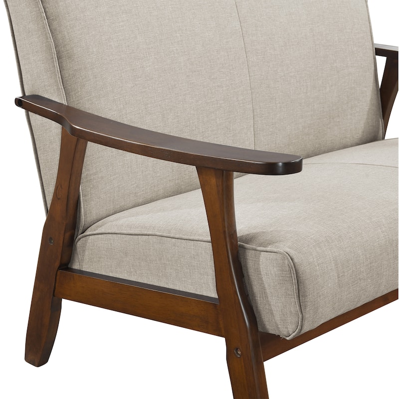CraftPorch Wenge Wood Mid-Century Modern Linen Loveseat
