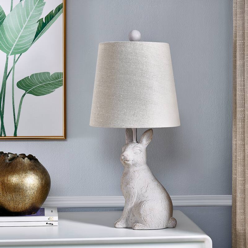 19"H White Resin Rabbit Table Lamp With Shade - 9" x 9" x 19"