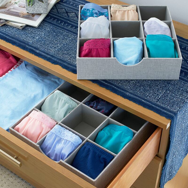 Household Essentials 9-Sectioned Accessory Organizer Tray, Gray, 2-Pack - 12'' x 12'' x 3''