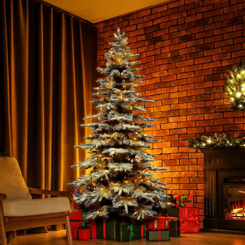 Fraser Hill Farm Flocked Pine 9-foot Tree, Clear LED