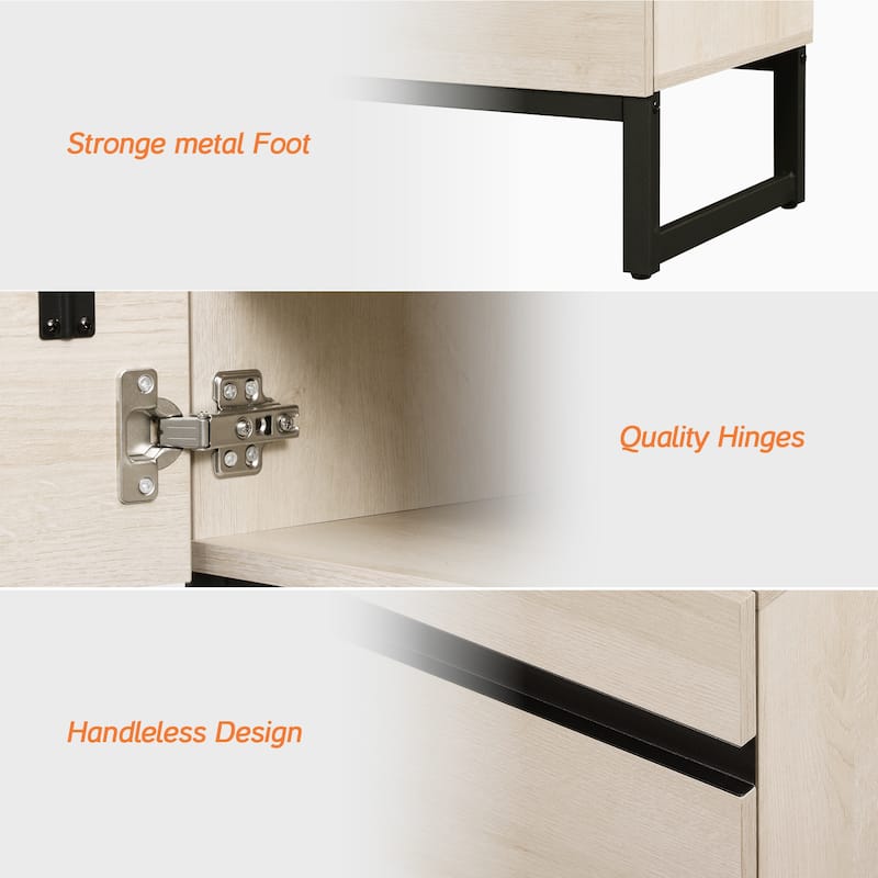 WAMPAT Modern TV Stand with Storage Cabinets, Wood Entertainment Center Media Console Table with Metal Legs for Living Room