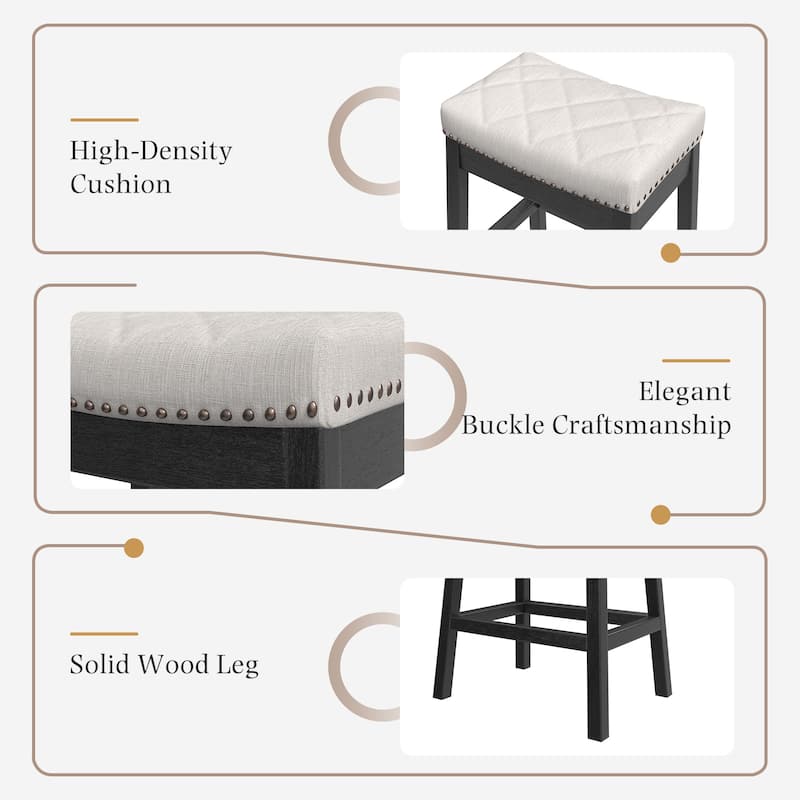 EROMMY Counter & Bar Stools Set of 2, Solid Wood Frame Upholstered Kitchen Stools