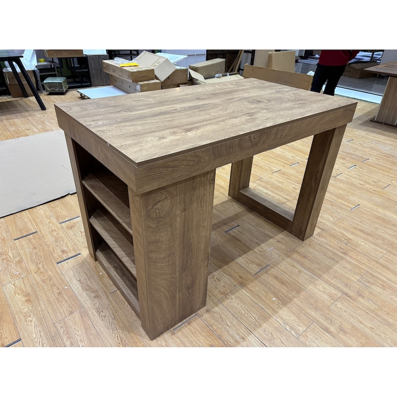 Large Farmhouse Bar Table, 55" Wood Counter Height Table with Storage - Brown