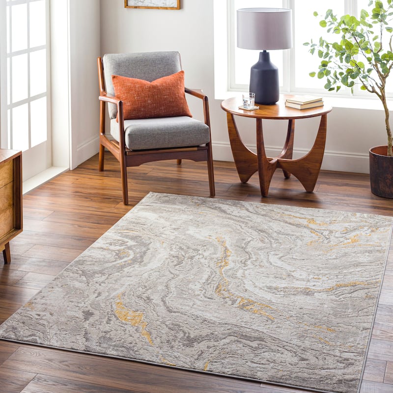 Livabliss Roswell Modern Abstract Swirl Area Rug - Yellow/Taupe - 7' 10" x 10'