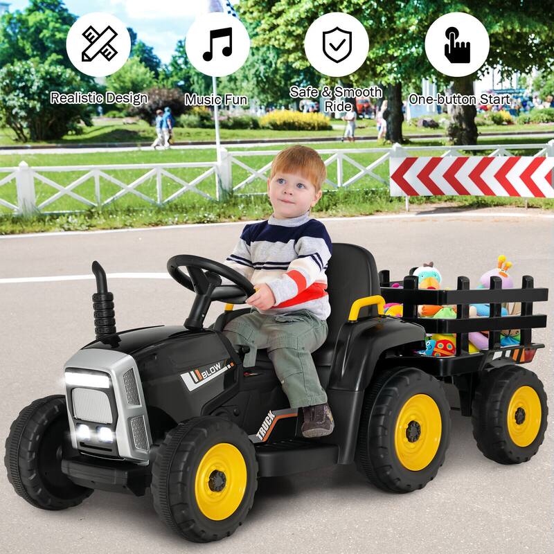 12V Rechargeable Battery Kids Ride-On Tractor with Trailer and Parental Remote Safety Belt - 53" x 20" x 20.5"