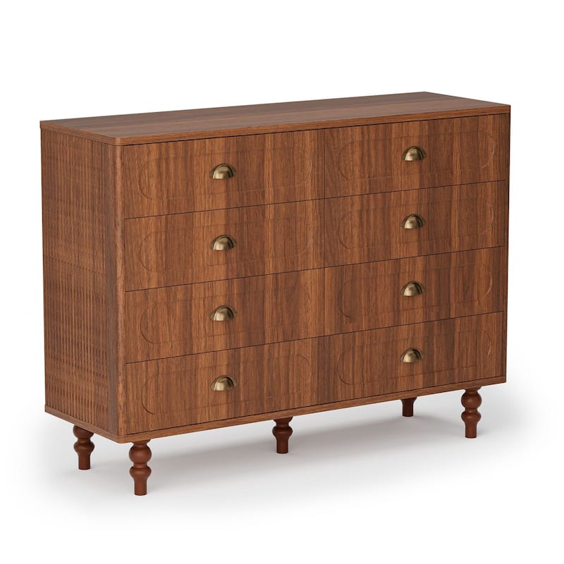 Meyreso Mid-Century Walnut Fluted Dresser with 6 or 8 Drawers