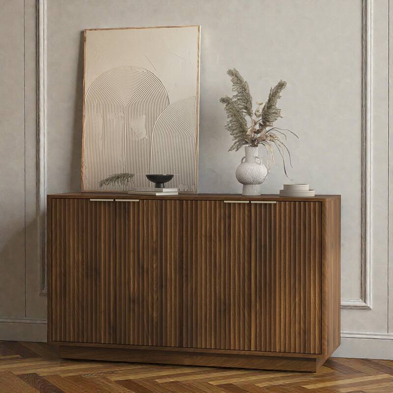 55.1" Modern Fluted Buffet Cabinet with Adjustable Shelves, Large Sideboard Credenza Storage Console Table