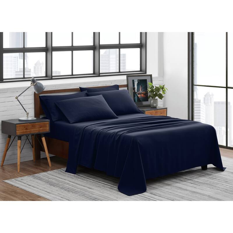 FUBU Solid Microfiber Sheet Set + Extra Pillowcases - Navy - Twin XL