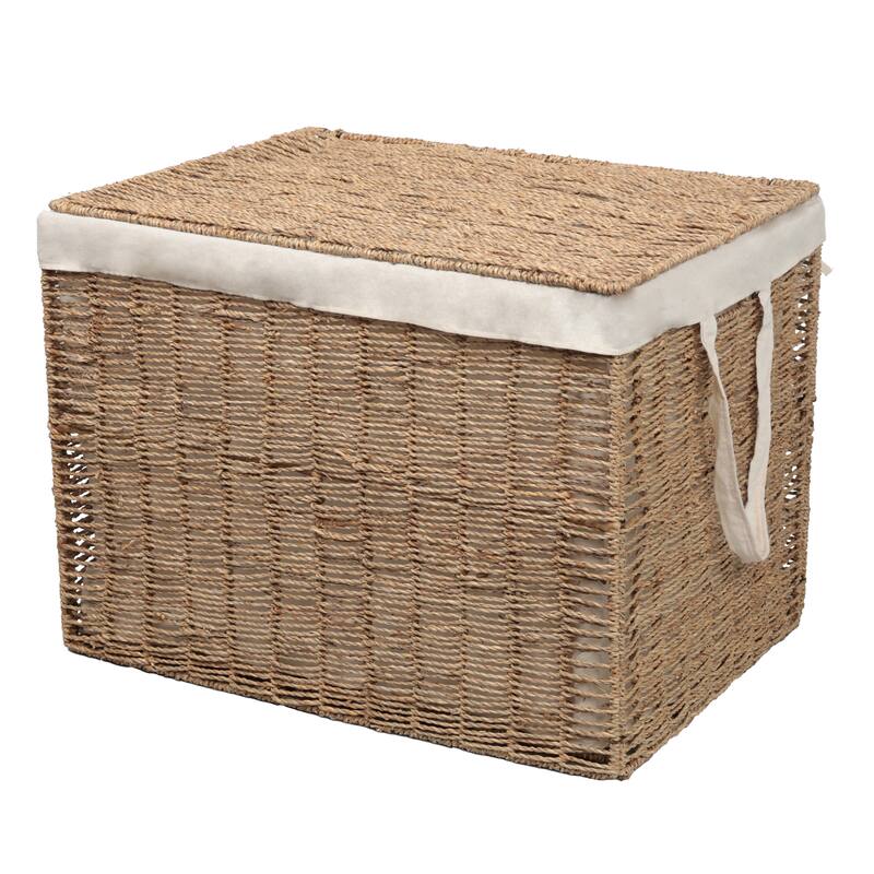 Reed Handwoven Seagrass Laundry Hamper with Lid and Removable Liner, Natural - Brown