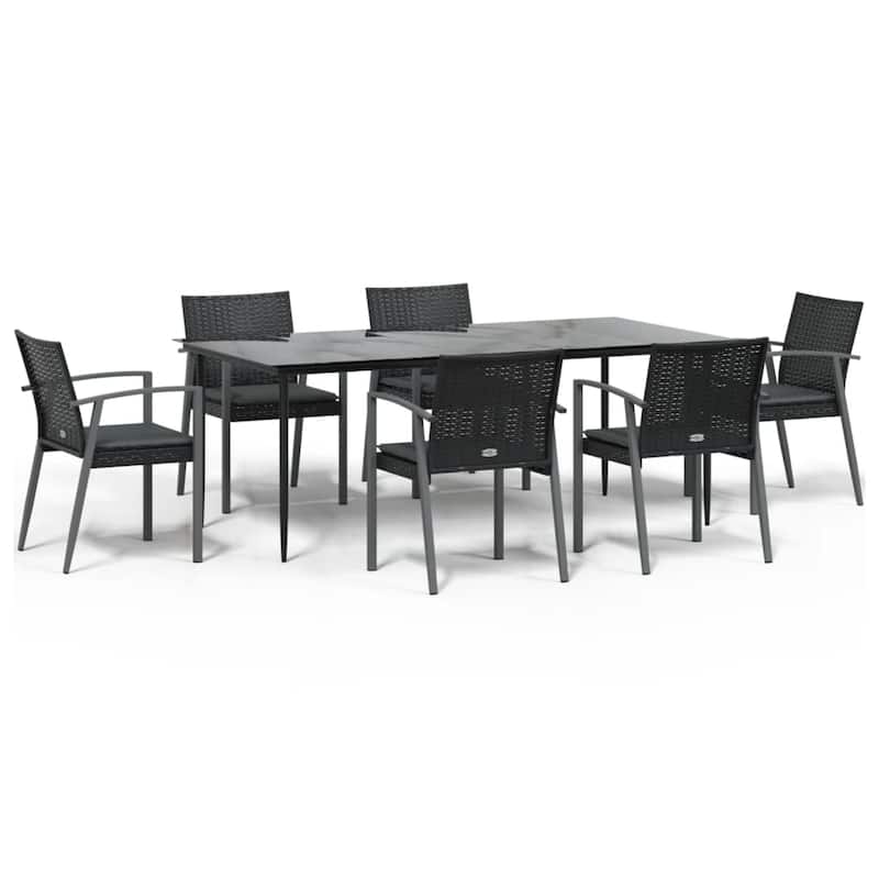 vidaXL Patio Dining Set Table and Chair with Cushions Poly Rattan and Steel