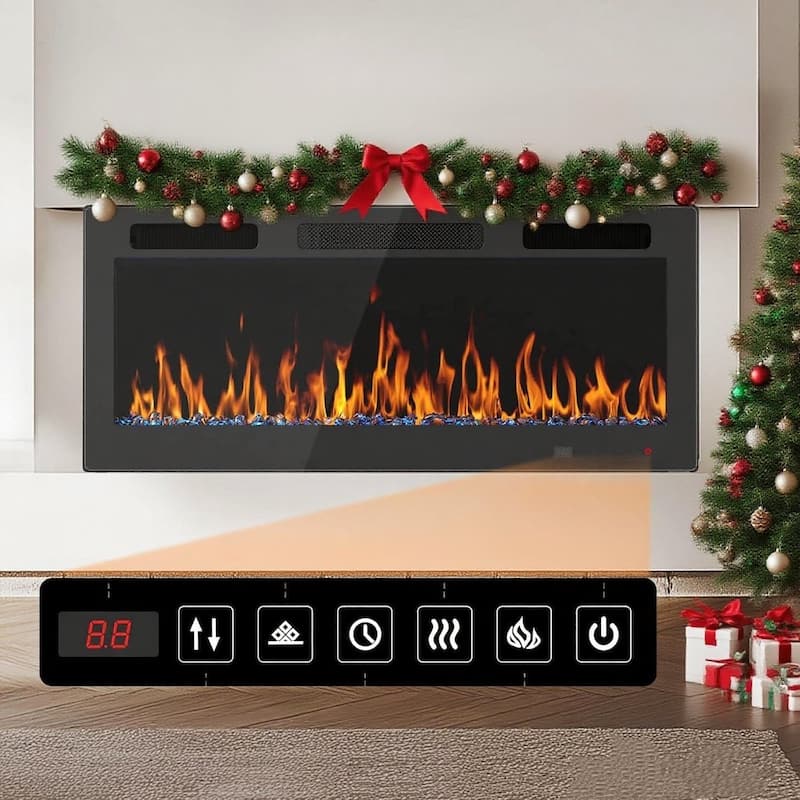 EROMMY Wall Mounted Electric Fireplace Heater with Remote, 12 Flame Colors & Timer