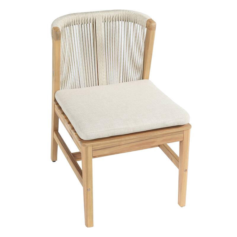 Christopher Knight Home - Louie Outdoor Acacia Wood Dining Chairs with Rope Backrest and Cushioned Seat, Set of 2