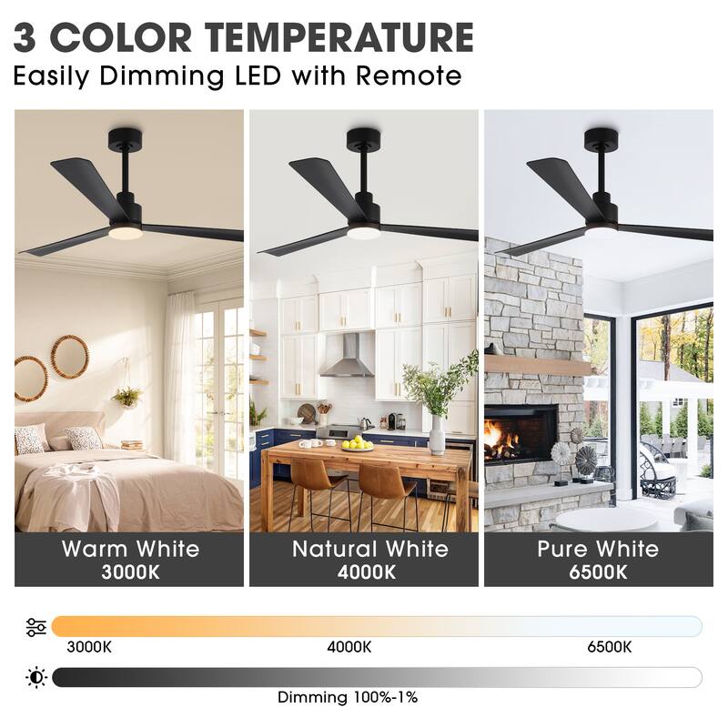 52" Modern Integrated LED Black Ceiling Fan with Light and Remote