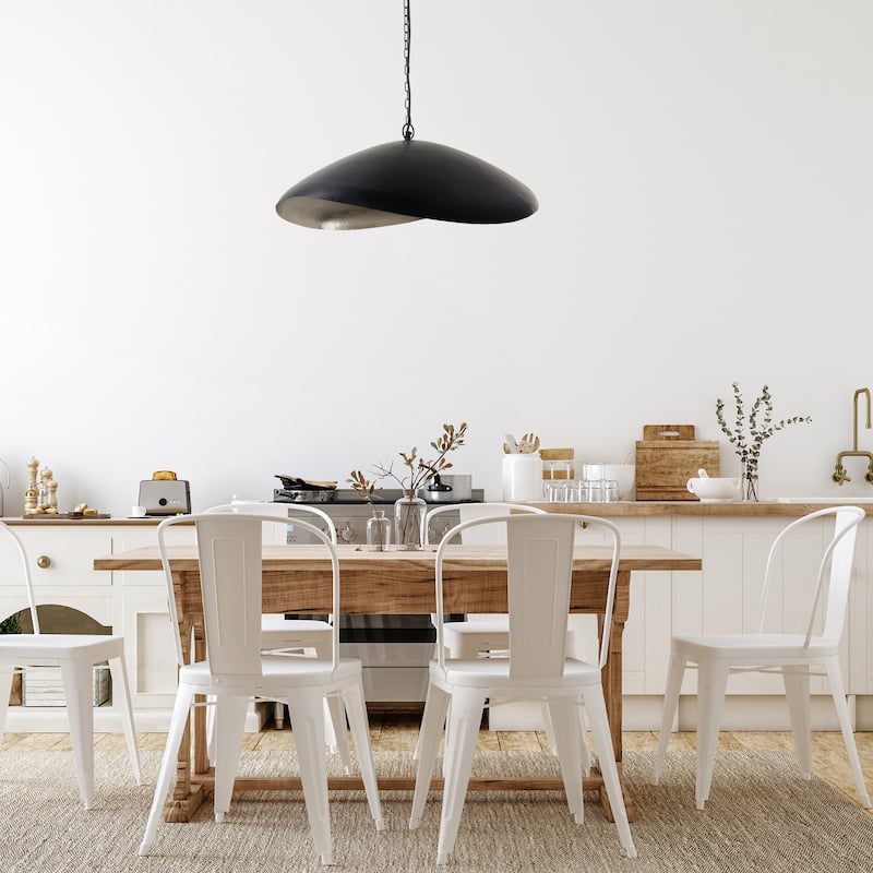 Lena River of Goods Black and Silver Metal 22-Inch Pendant Light with Adjustable Hanging Cord - 28.5" x 22 x 70.5"