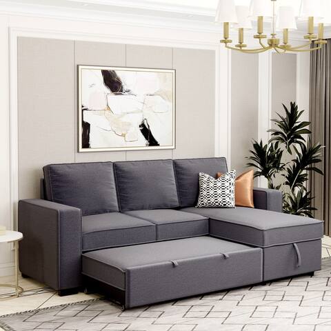 Merax 91" Reversible Pull-out Sleeper Sectional Storage Sofa Bed