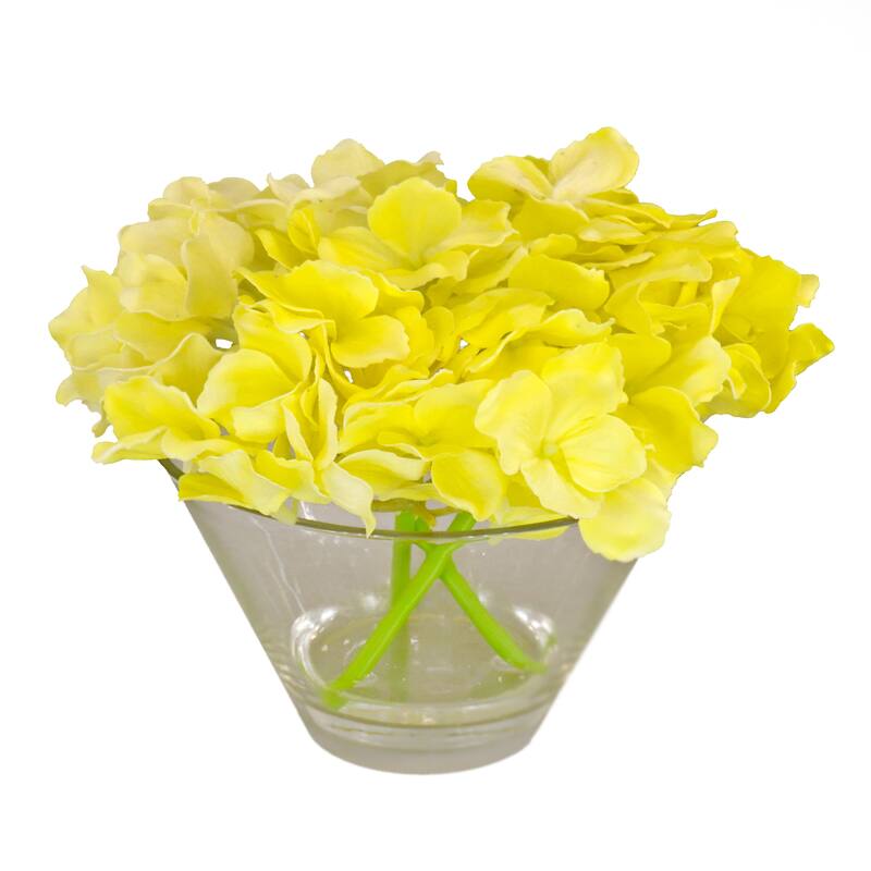 National Tree Company 8 in. Yellow Hydrangea Bouquet in Glass Vase