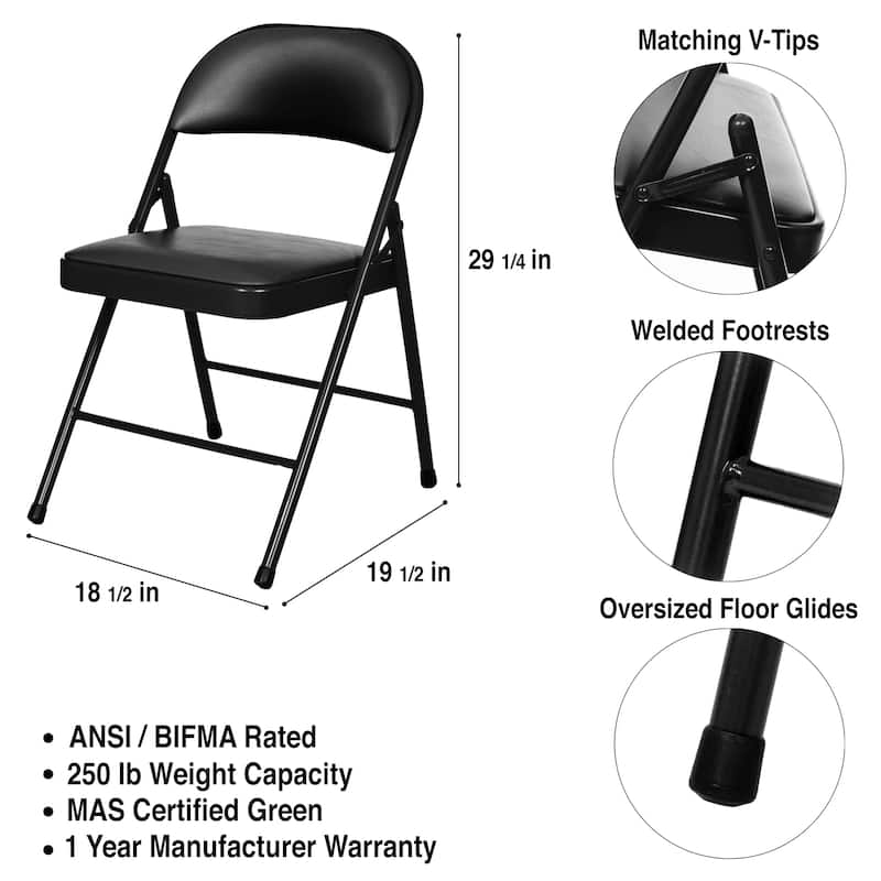 Hampden Furnishings Bernadine Basics Collection Vinyl Folding Chair, Pack of 4
