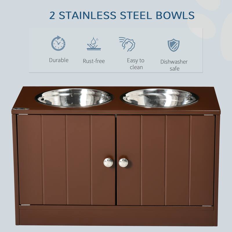 PawHut Large Elevated Dog Bowls with Storage Cabinet Containing Large 44L Capacity, Raised Dog Bowl Stand Pet Food Bowl - Brown