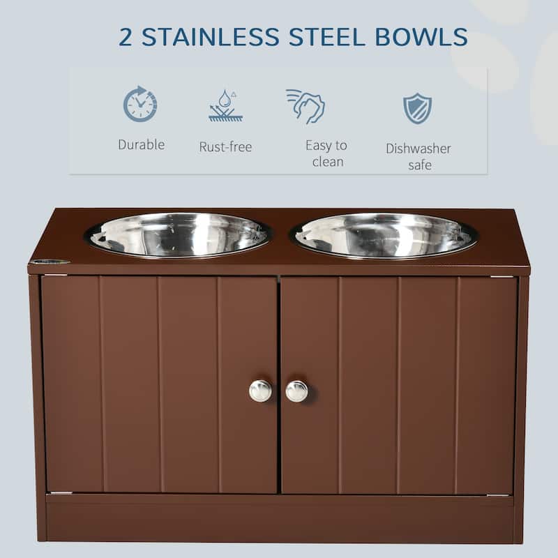 PawHut Large Elevated Dog Bowls with Storage Cabinet Containing Large 44L Capacity, Raised Dog Bowl Stand