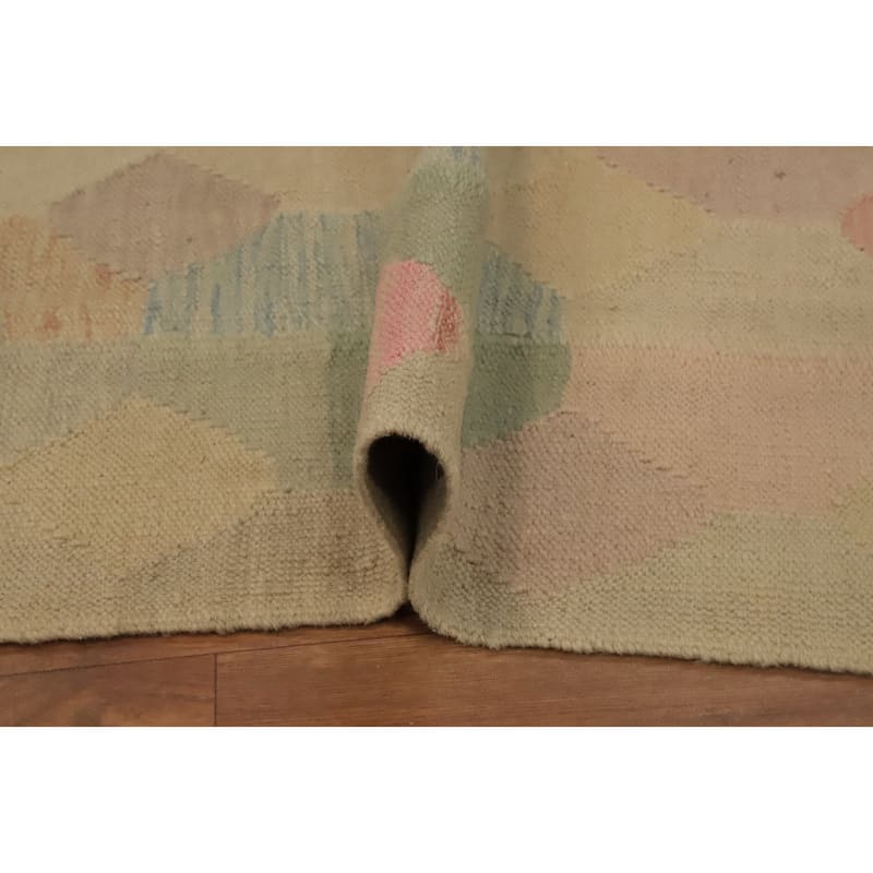 Hand Woven Oriental 100% Wool Carpet Southwestern Modern Multi-Colored Kilim Runner Rug - 7' 11'' X 1' 11''