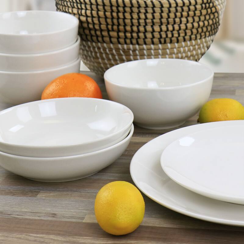 16 Piece Double Bowl Dinnerware Set in Porcelain