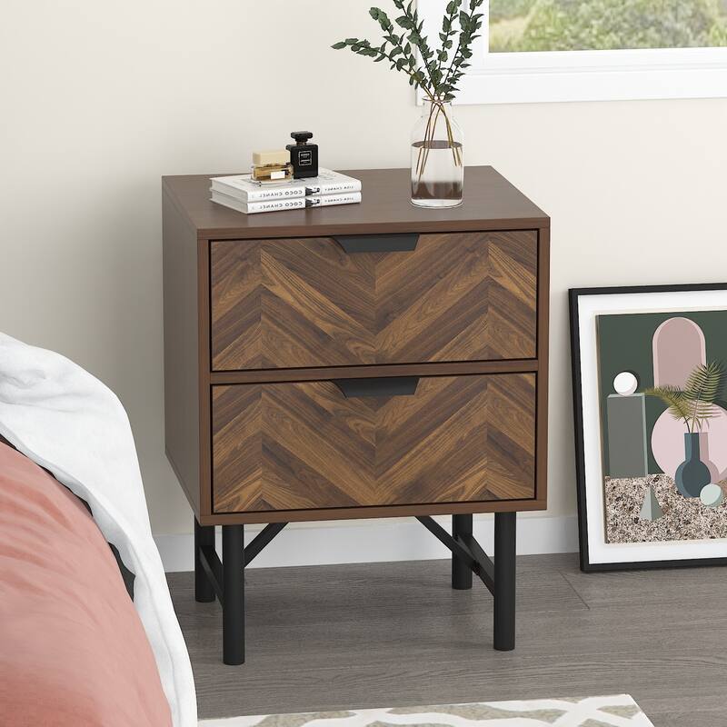 Nightstand, End Table, Side Table with 2 Drawers,Wood Accent Table