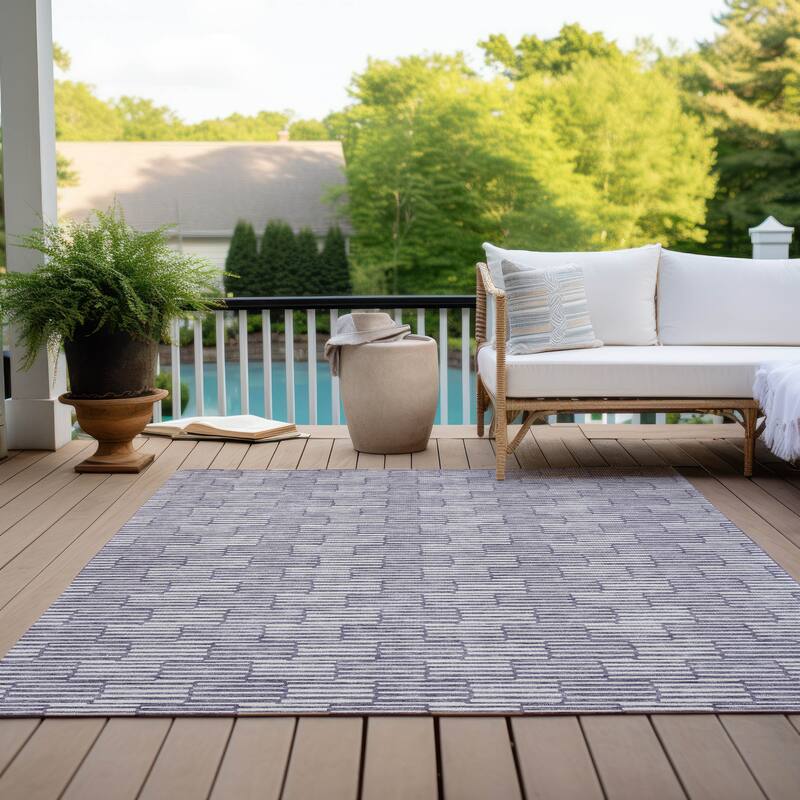 Machine Washable Indoor/ Outdoor Chantille Stripe Blocks Rug