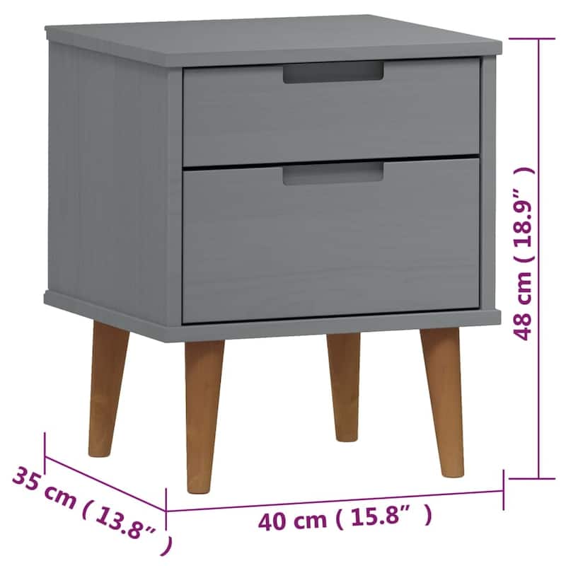 vidaXL Bedside Cabinet Grey Solid pine wood with UV varnish Standard