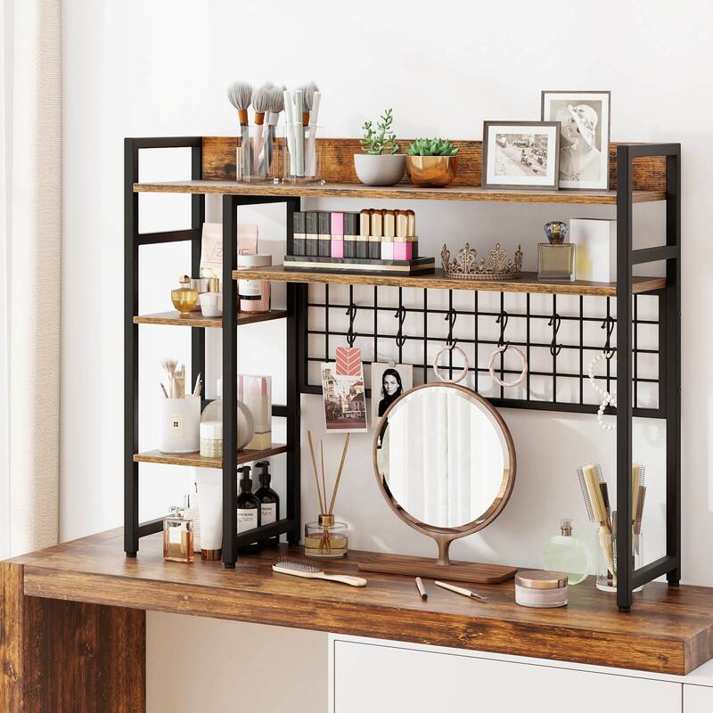 Costway Desk Shelf 4-Tier Desktop Display Rack with Metal Grid Panel & - See Details