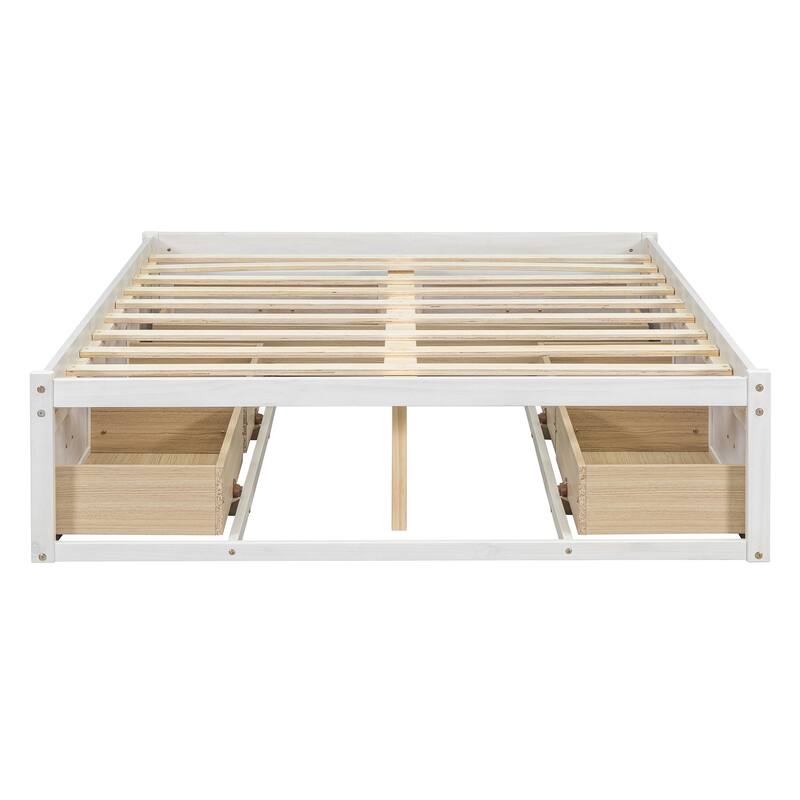 Full Size Platform Bed with 6 Storage Drawers in Antique White