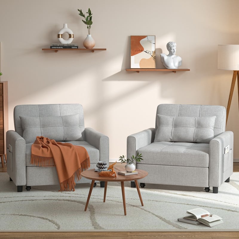 3 in 1 Pull Out Sleeper Sofa Bed, Convertible Modern Adjustable Upholstered Sleeper Chair Sofa