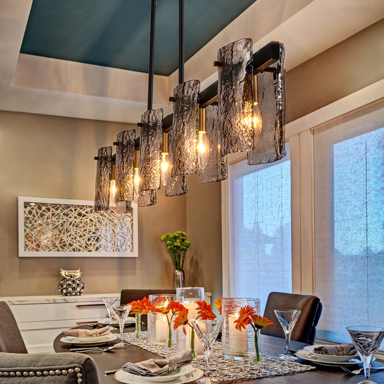 47.2" W 5-Light Modern Industrial Linear Chandelier with Textured Smoke Glass for Living/Dining Room - 47.2" W x 5.1" D x 7.5" H